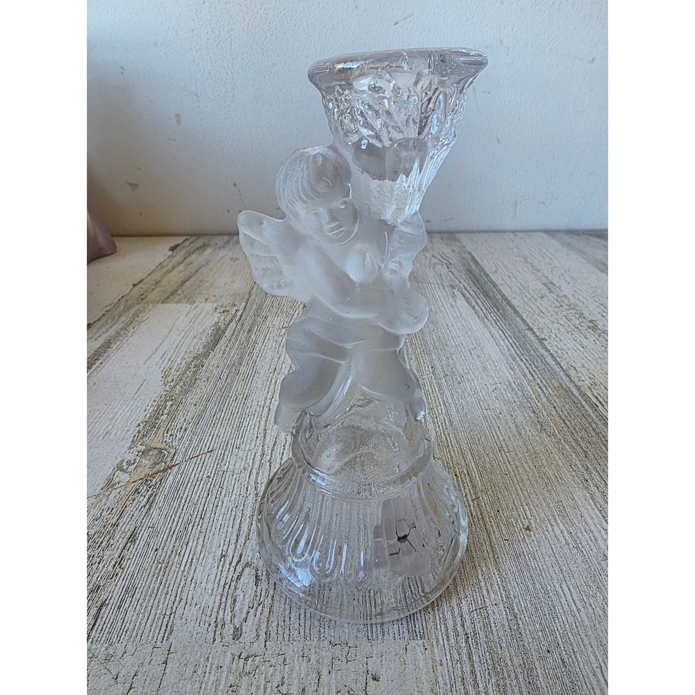 Vintage glass cherub Cupid candle holder shabby chic home decor‎ cottage core